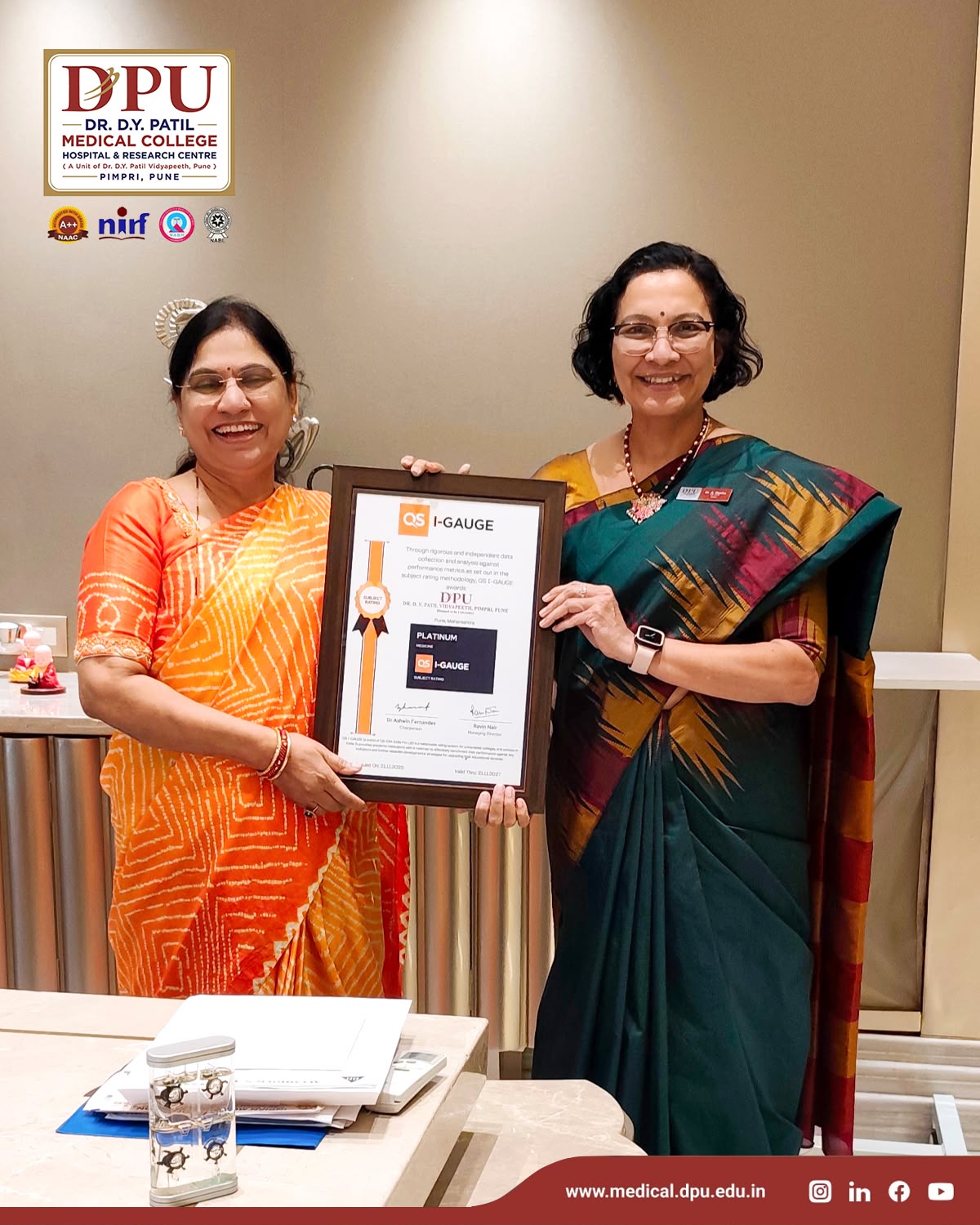 Dr. D. Y. Patil Medical College, Hospital & Research Centre Receives QS I-GAUGE Platinum Rating in Medicine